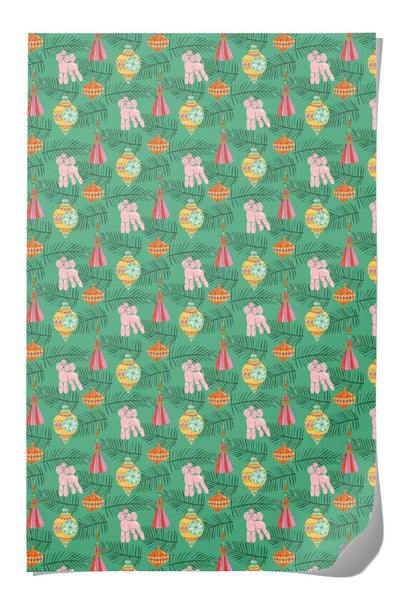 Christmas Poodle Wrapping Paper, 3 Sheet Roll