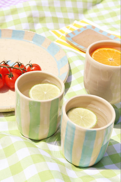 Small Ceramic Tumbler, Blue Stripes