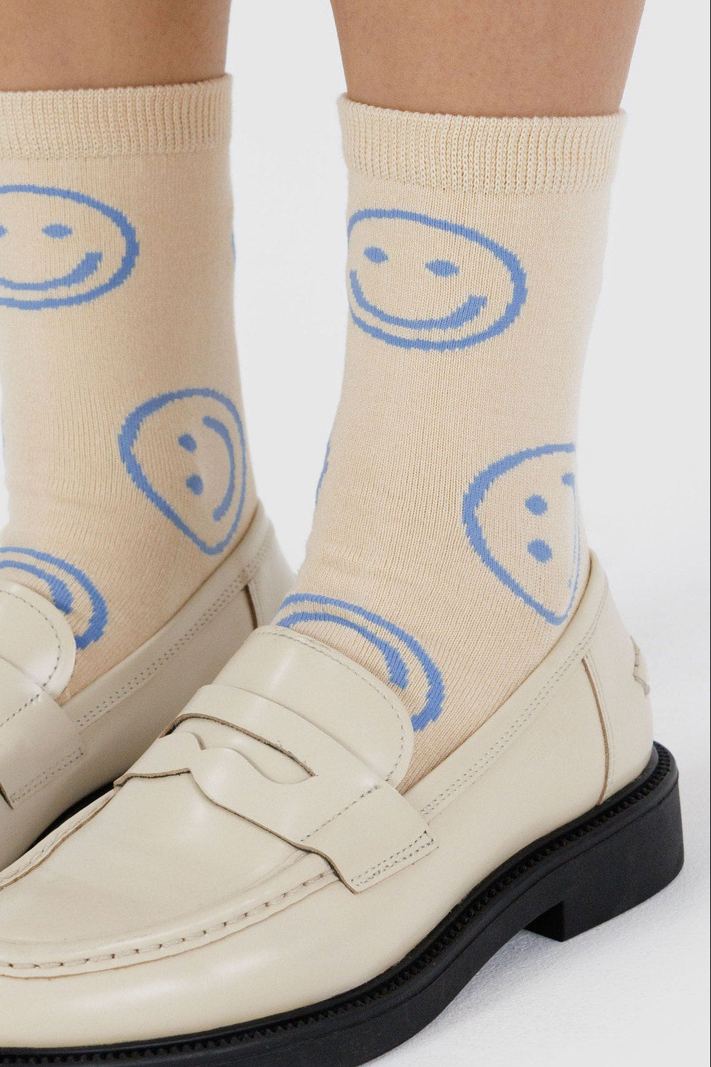 Crew Socks, Ecru Periwinkle Happy