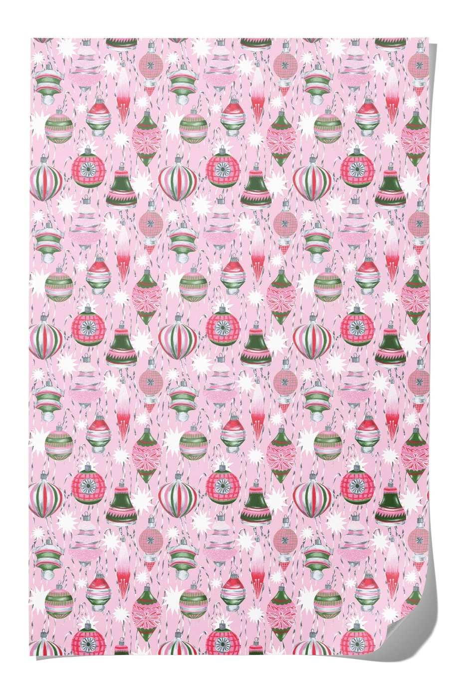 Retro Ornaments Wrapping Paper, 3 Sheet Roll