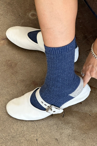 Wool Waffle Socks, Denim
