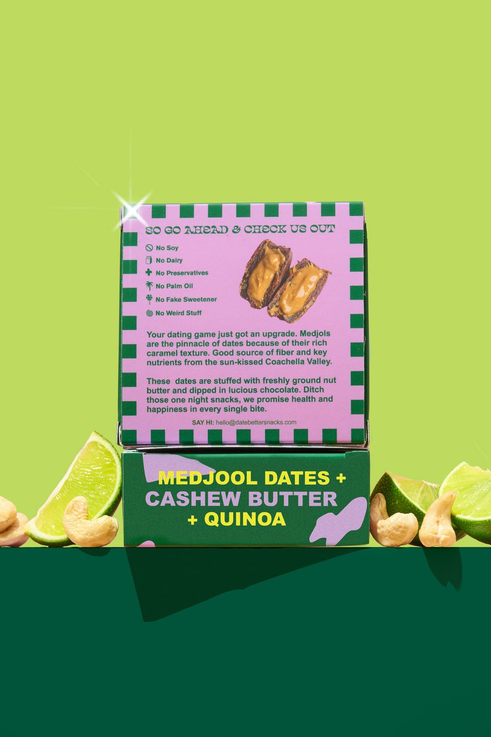 Cashew Lime Crisp, Chocolate Covered Dates