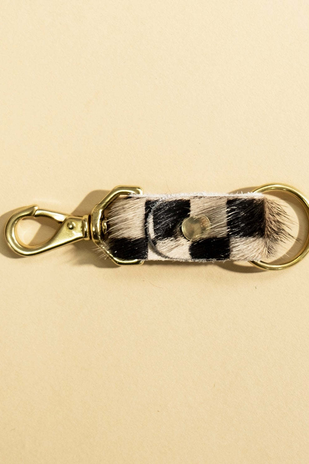 Cowhide Keychain, Tan Checks