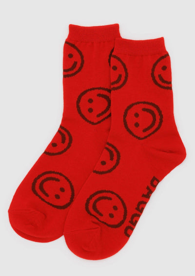 Baggu Crew Sock, Red Happy