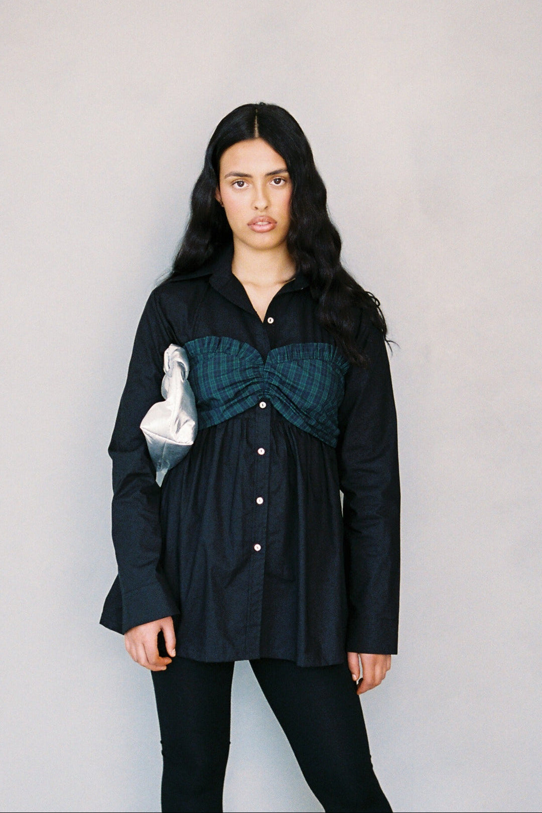 Patti Top, Black Cotton/Tartan