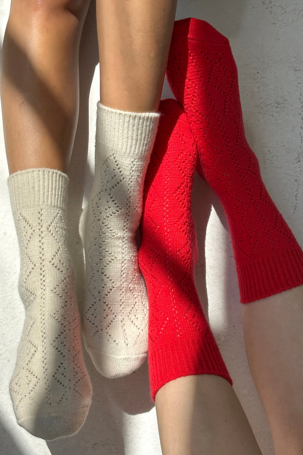 Cashmere Pointelle Socks, Cream