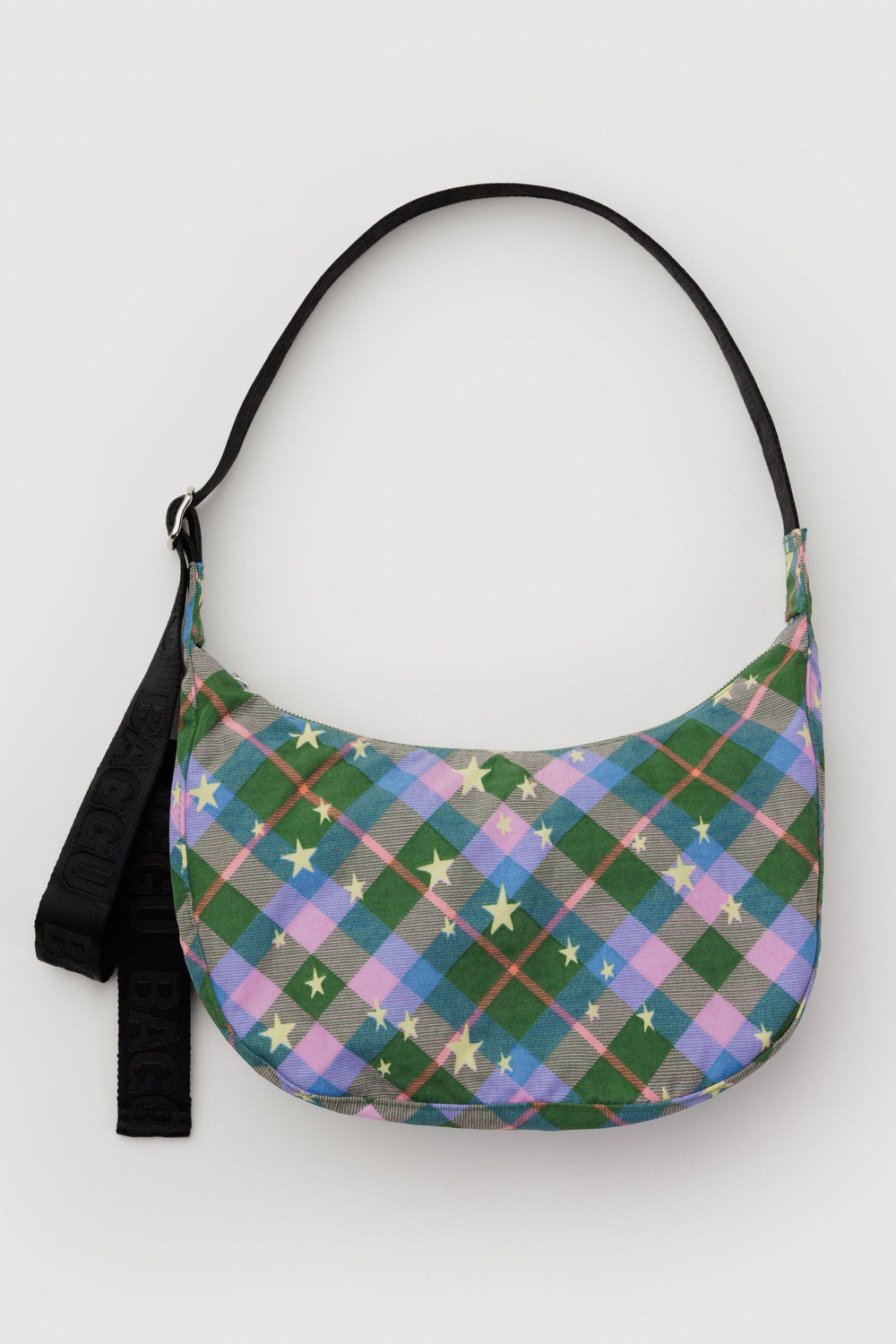 Medium Crescent Bag, Green Star Plaid