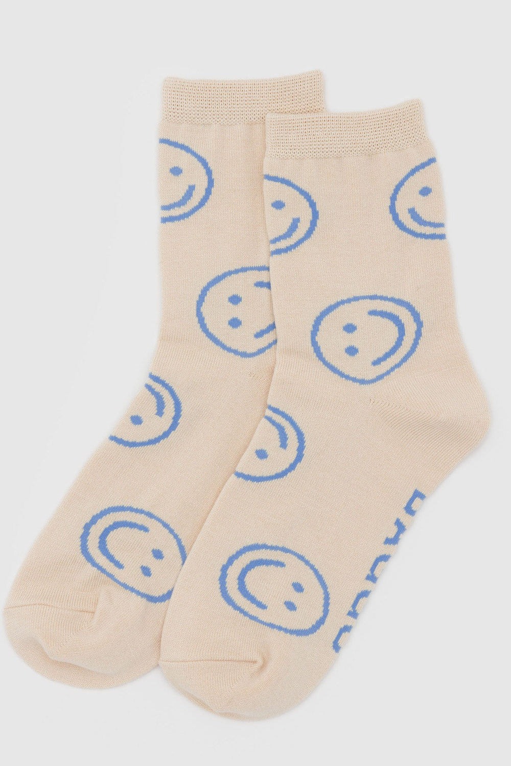 Crew Socks, Ecru Periwinkle Happy