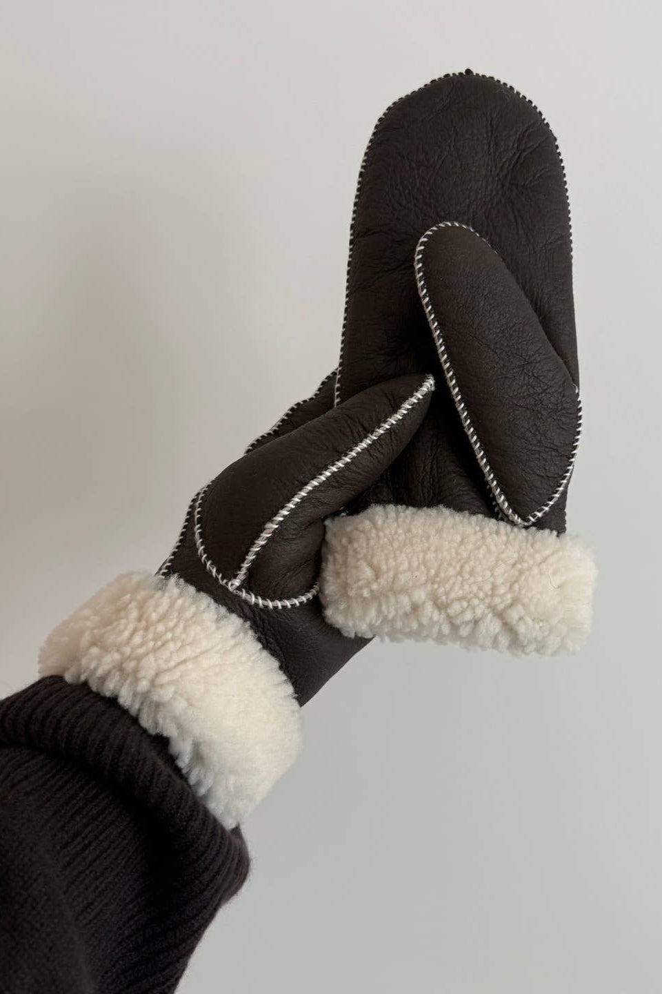 Shearling Mittens, Black Chocolate