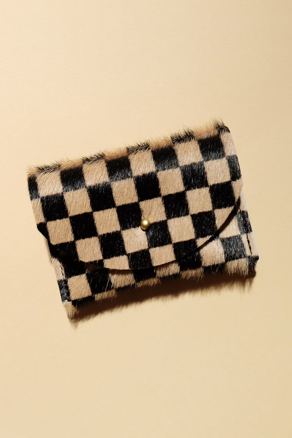 Cowhide Card Holder, Tan Checks