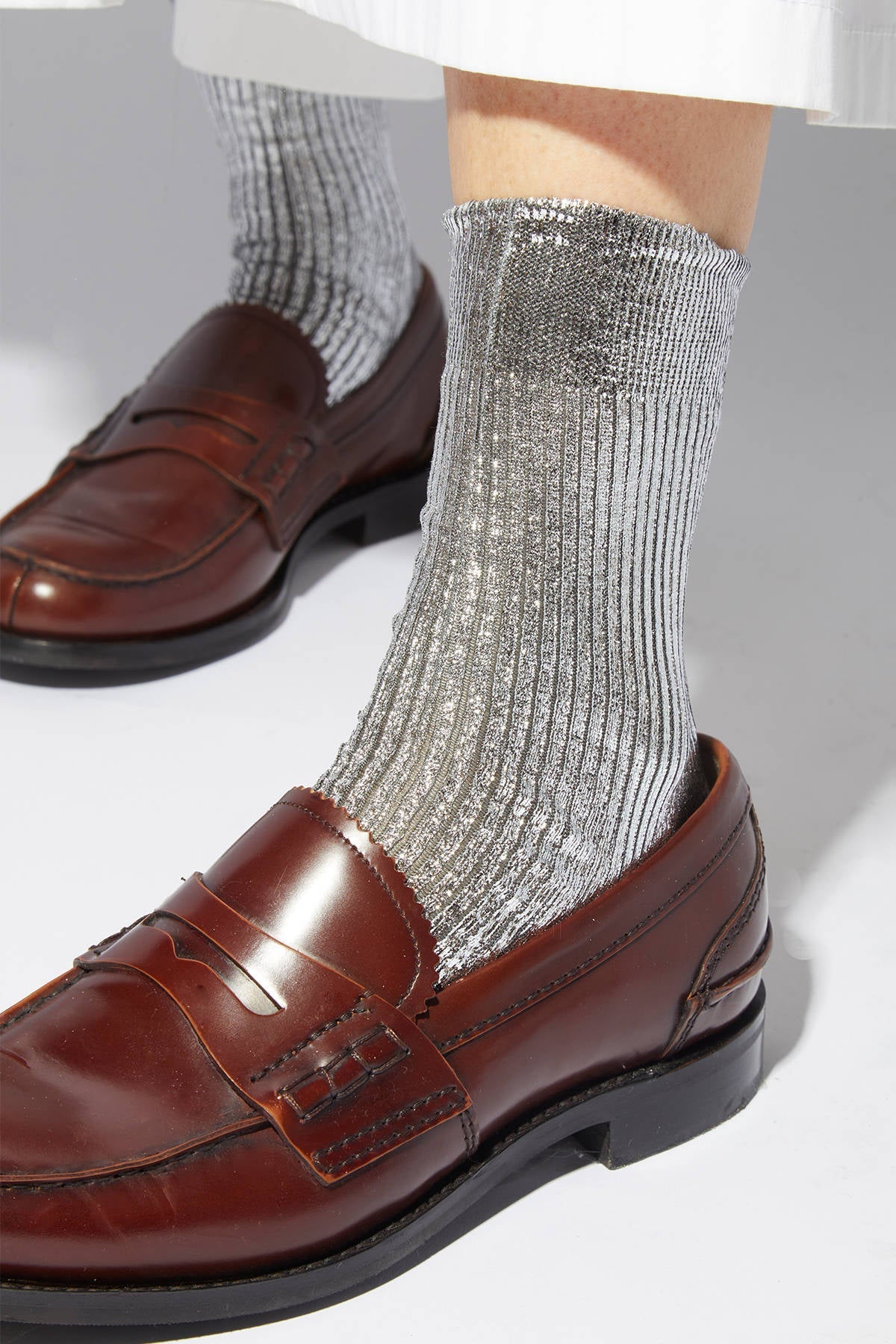Ribbed Laminated Silver Socks