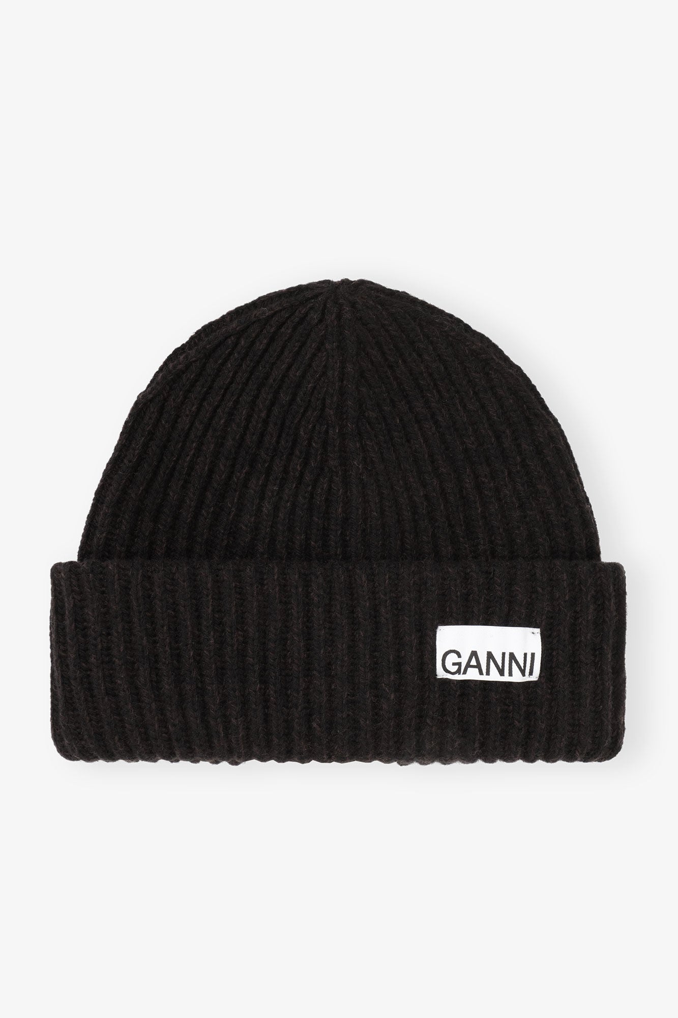 Oversized Wool Rib Knit Beanie, Black