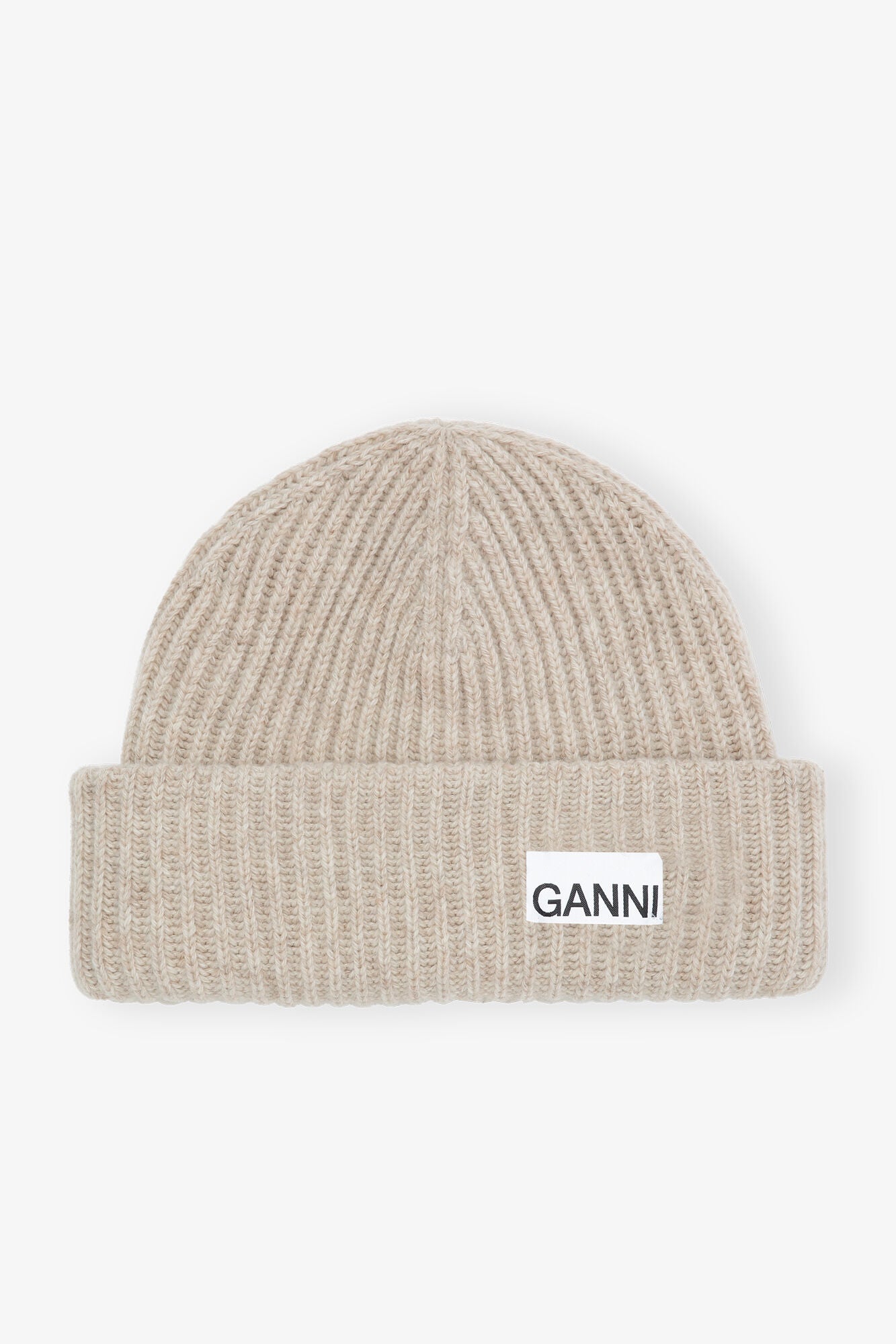 Fitted Wool Rib Knit Beanie, Sand