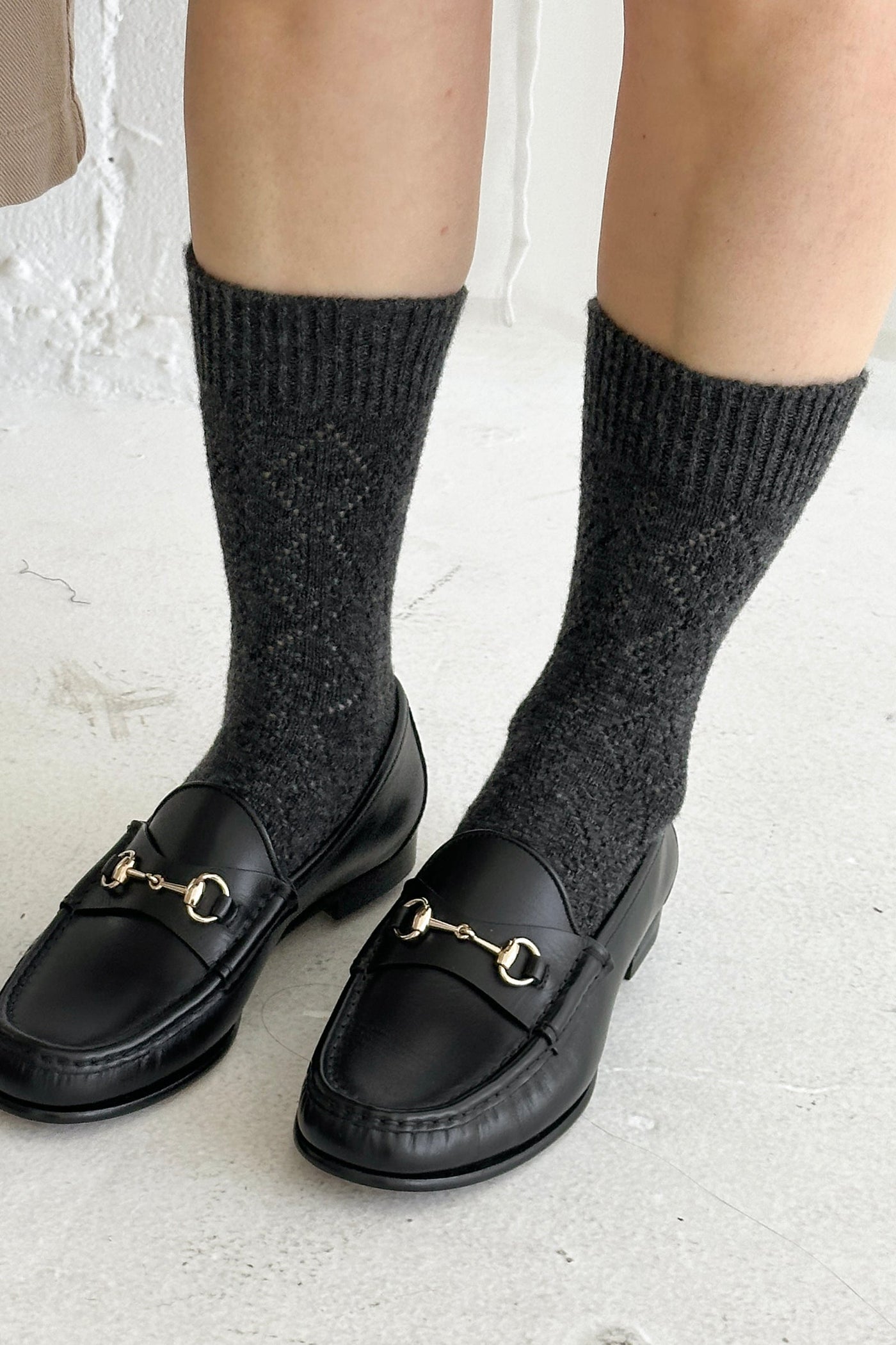 Cashmere Pointelle Socks, Charcoal