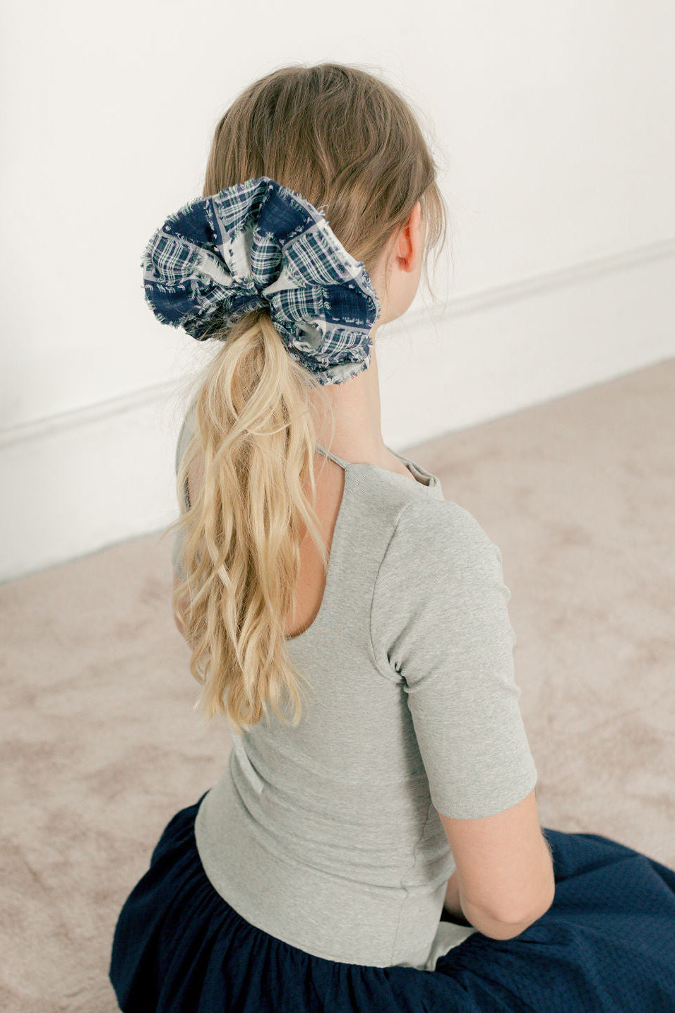 Oversized Cotton Scrunchie, Patch Plaid