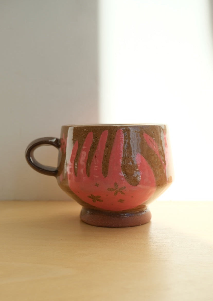 Hand & Flower Mug, Brown & Pink
