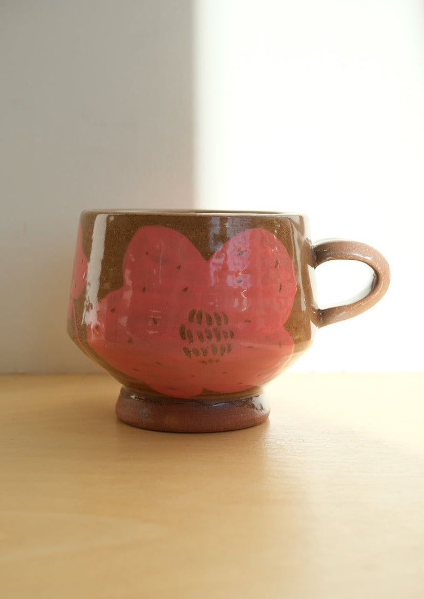 Hand & Flower Mug, Brown & Pink