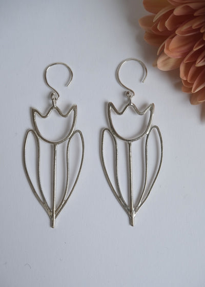 Tulip Earrings, Silver