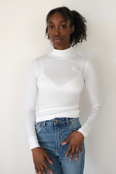 Soft Cotton Rib Long Sleeve T- Shirt, Bright White