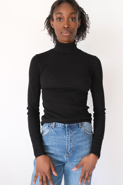 Soft Cotton Rib Long Sleeve T- Shirt, Black