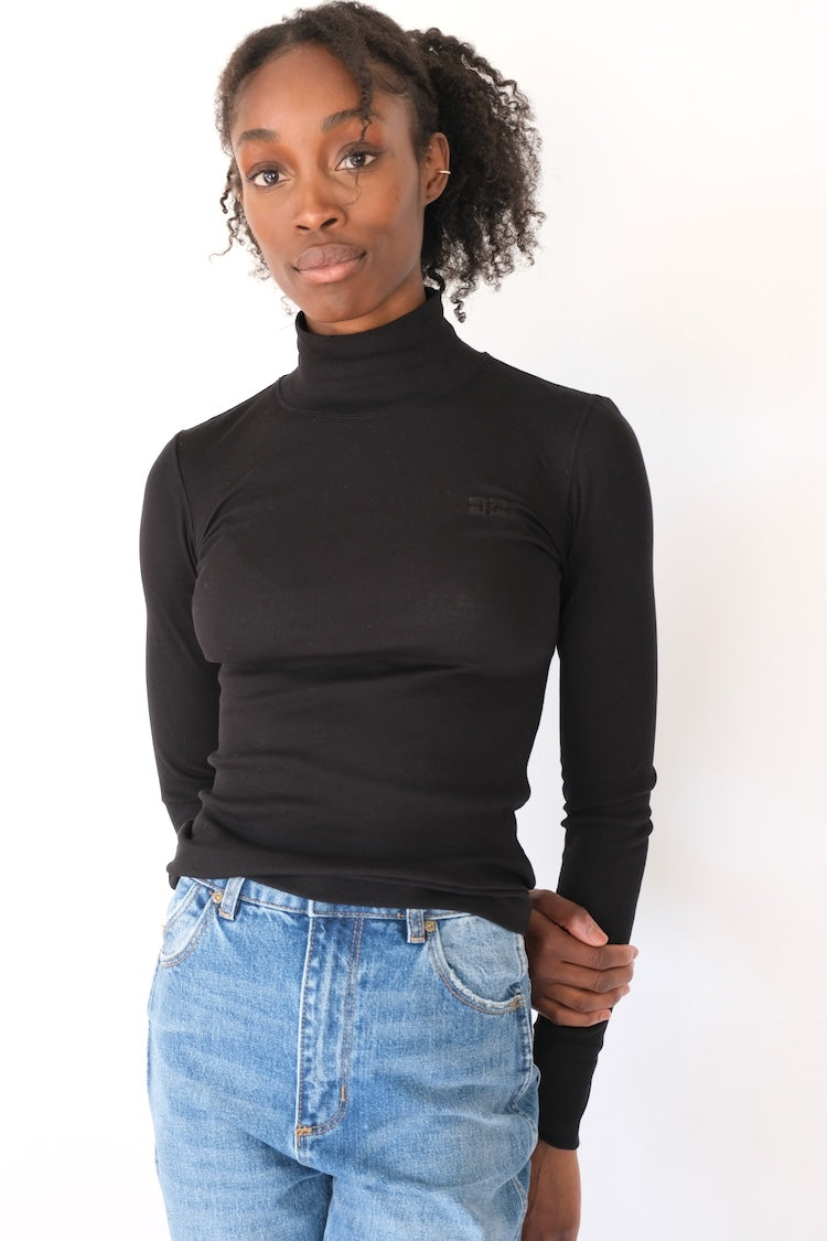 Soft Cotton Rib Long Sleeve T- Shirt, Black