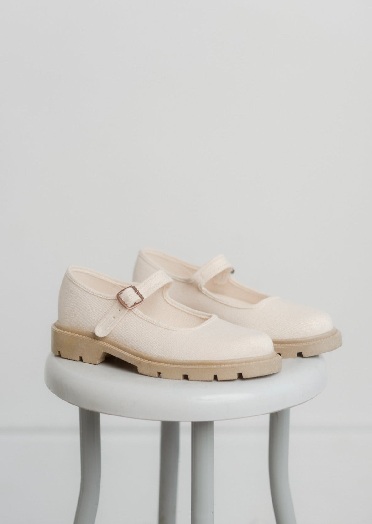 Lug Sole Classic Mary Jane Shoes, Natural