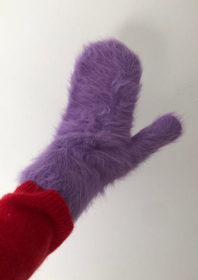 Fluffy Angora Mittens, Purple