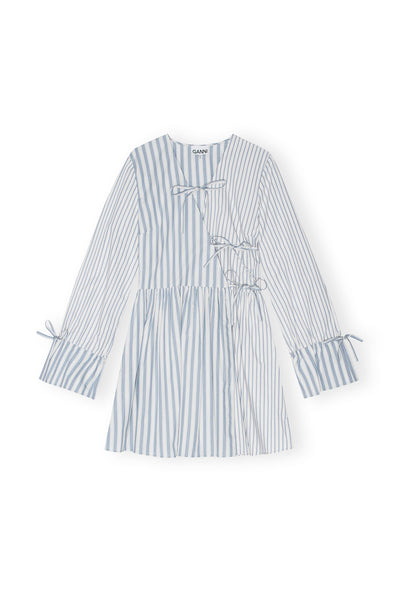 Blue Stripe Cotton Mini Wrap Dress