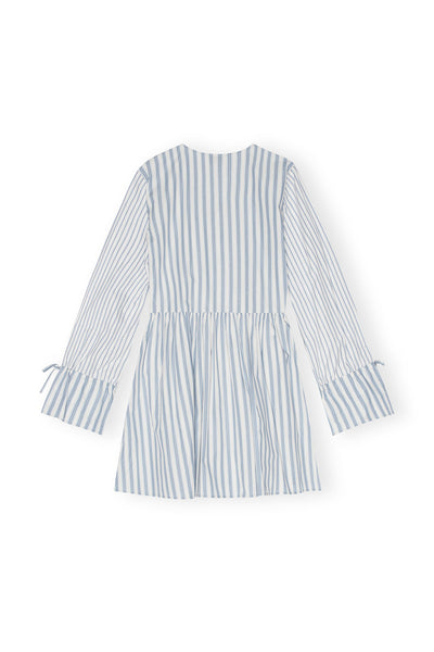 Blue Stripe Cotton Mini Wrap Dress