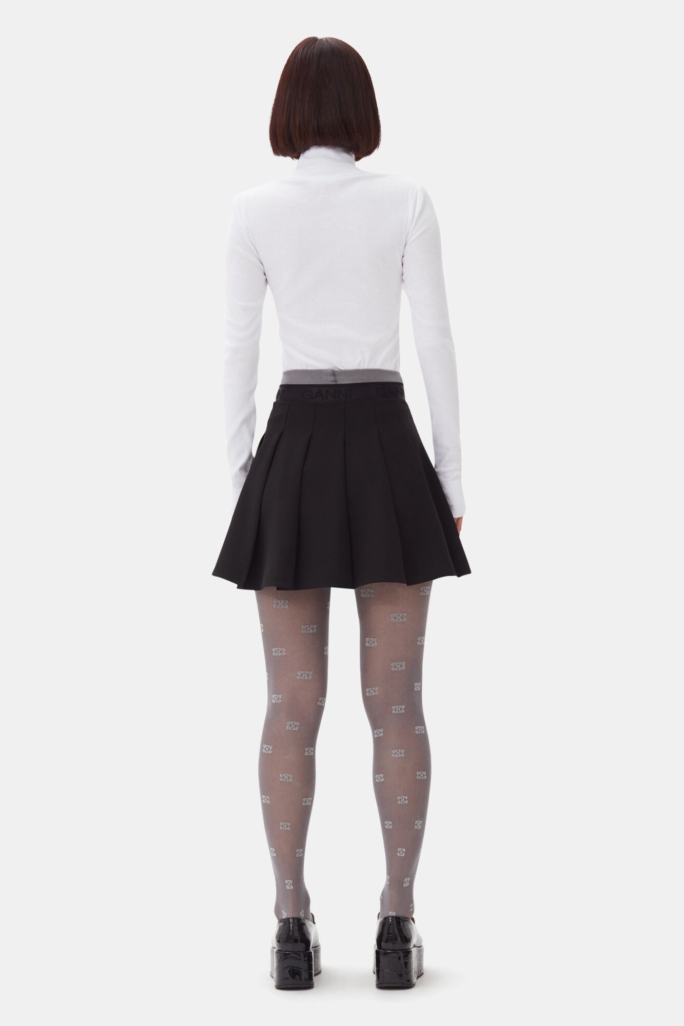 Black Light Twill Pleated Mini Skirt