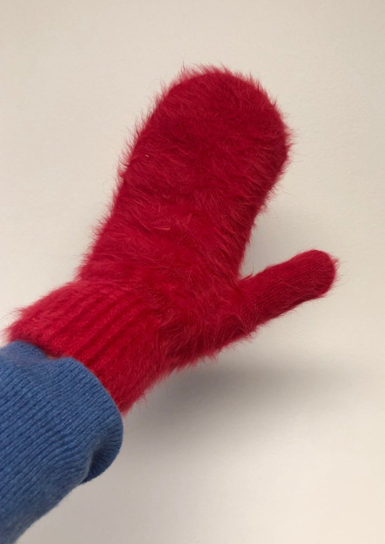 Fluffy Angora Mittens, Holly Red