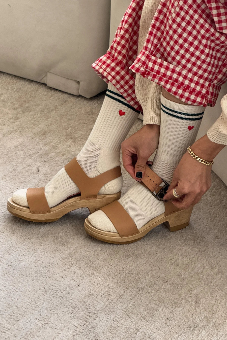 Embroidered Boyfriend Sock, Parchment + Heart