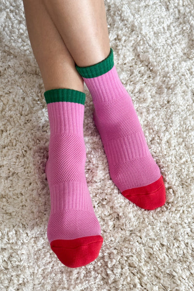 Color Block Girlfriend Socks, Rose Green