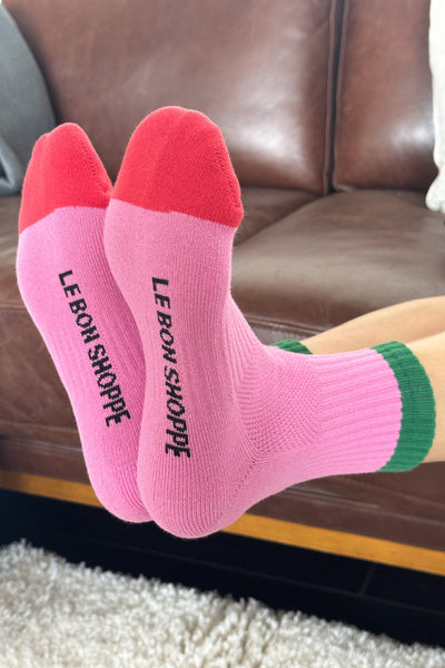 Color Block Girlfriend Socks, Rose Green