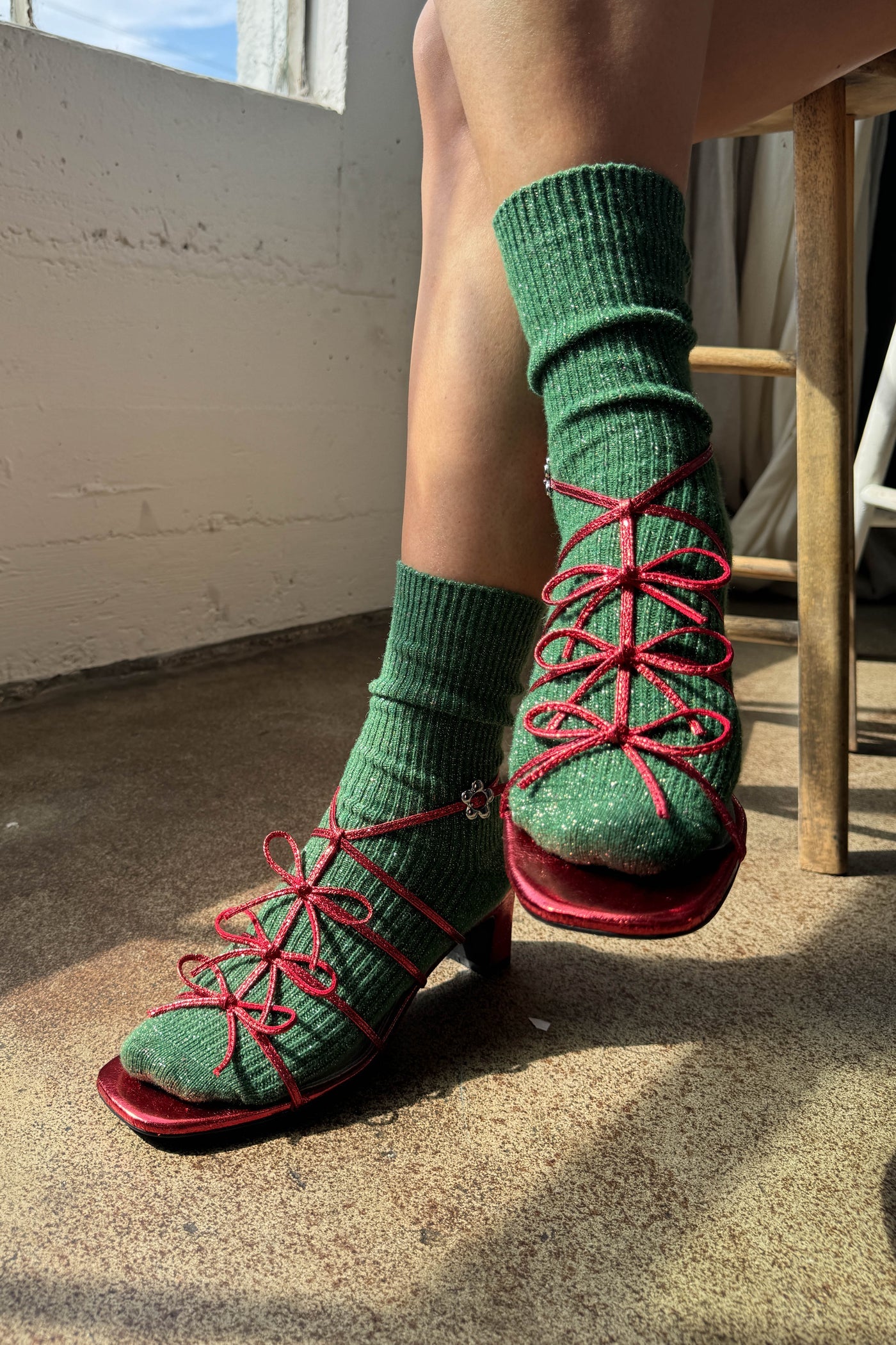 Winter Sparkle Socks, Evergreen