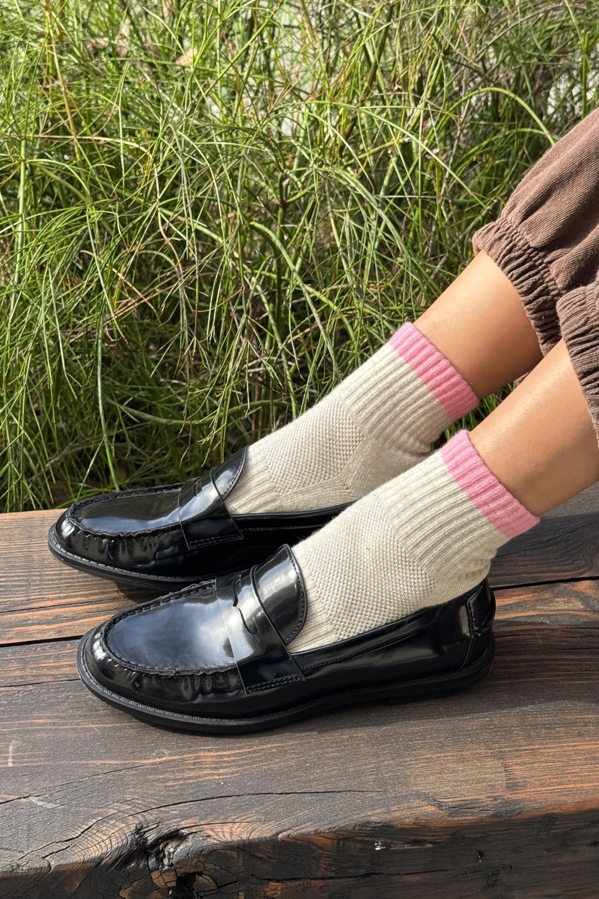 Color Block Girlfriend Socks, Grey Pink