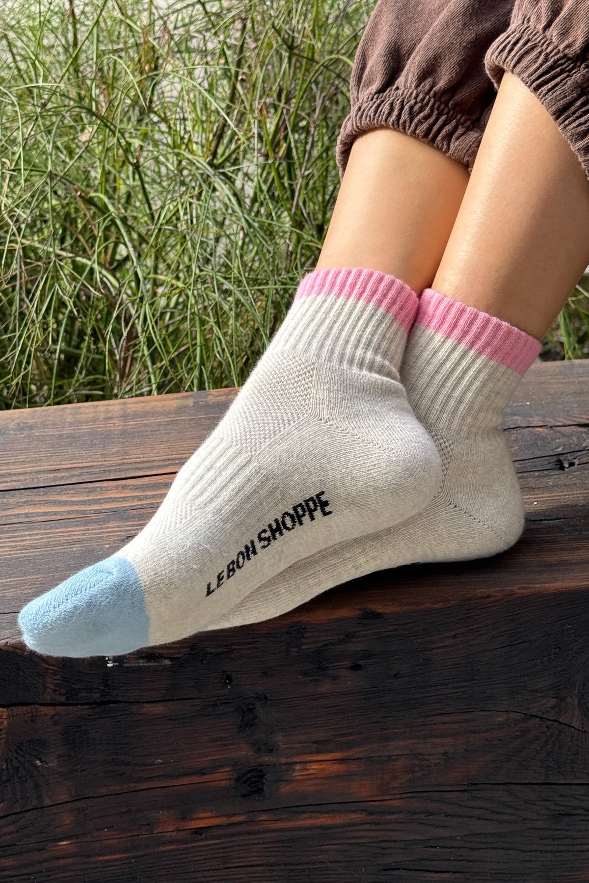 Color Block Girlfriend Socks, Grey Pink