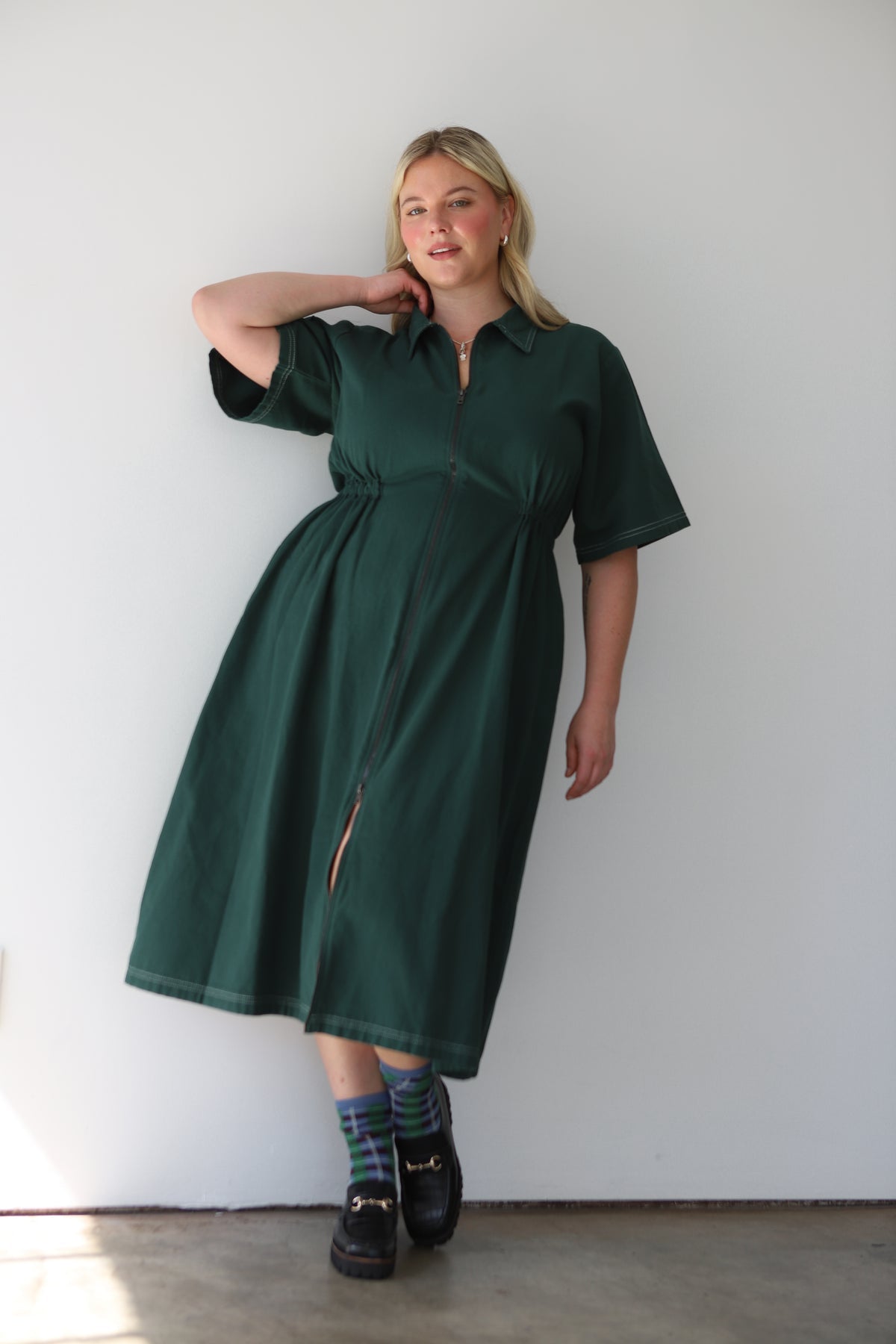 Long Utility Dress, Hunter Green