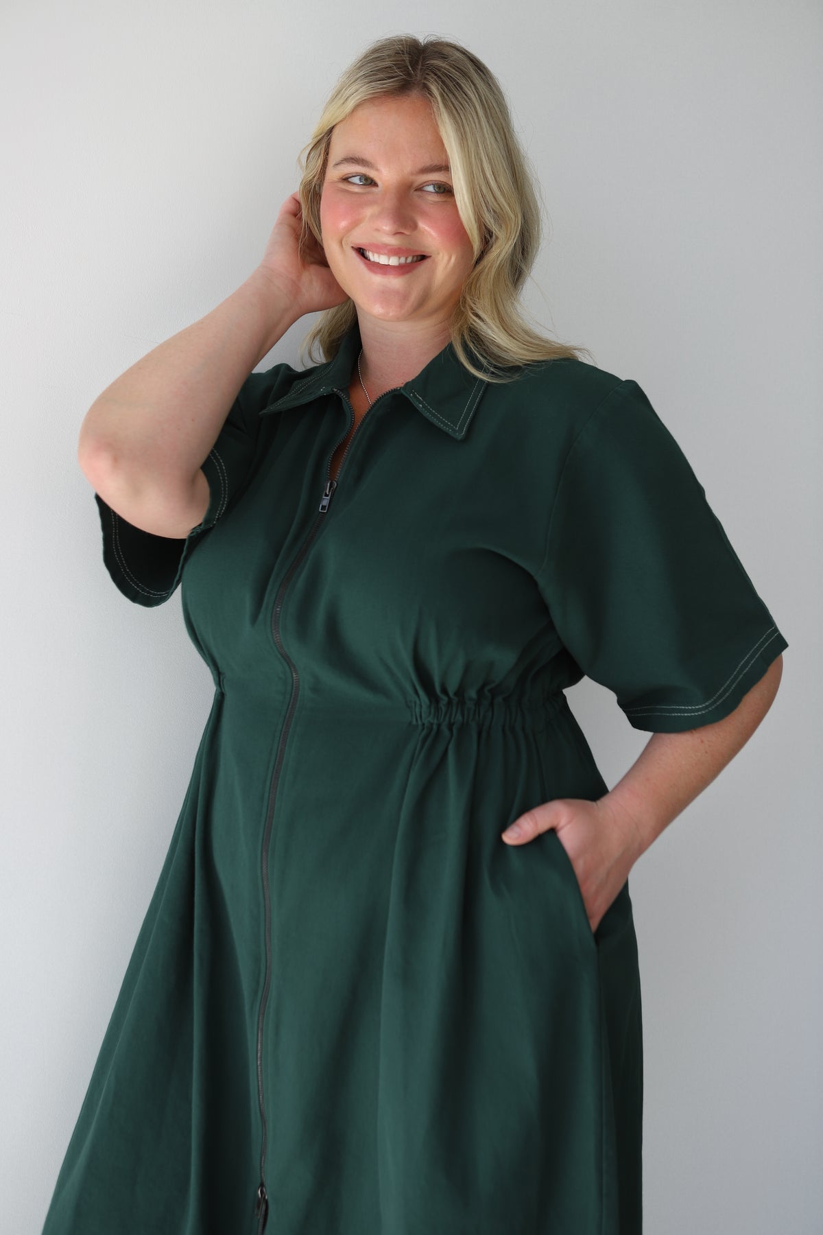 Long Utility Dress, Hunter Green