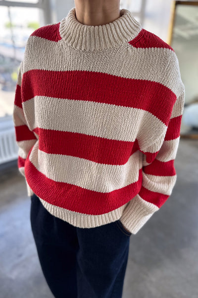 Zoe Cotton Sweater, Red Stripe