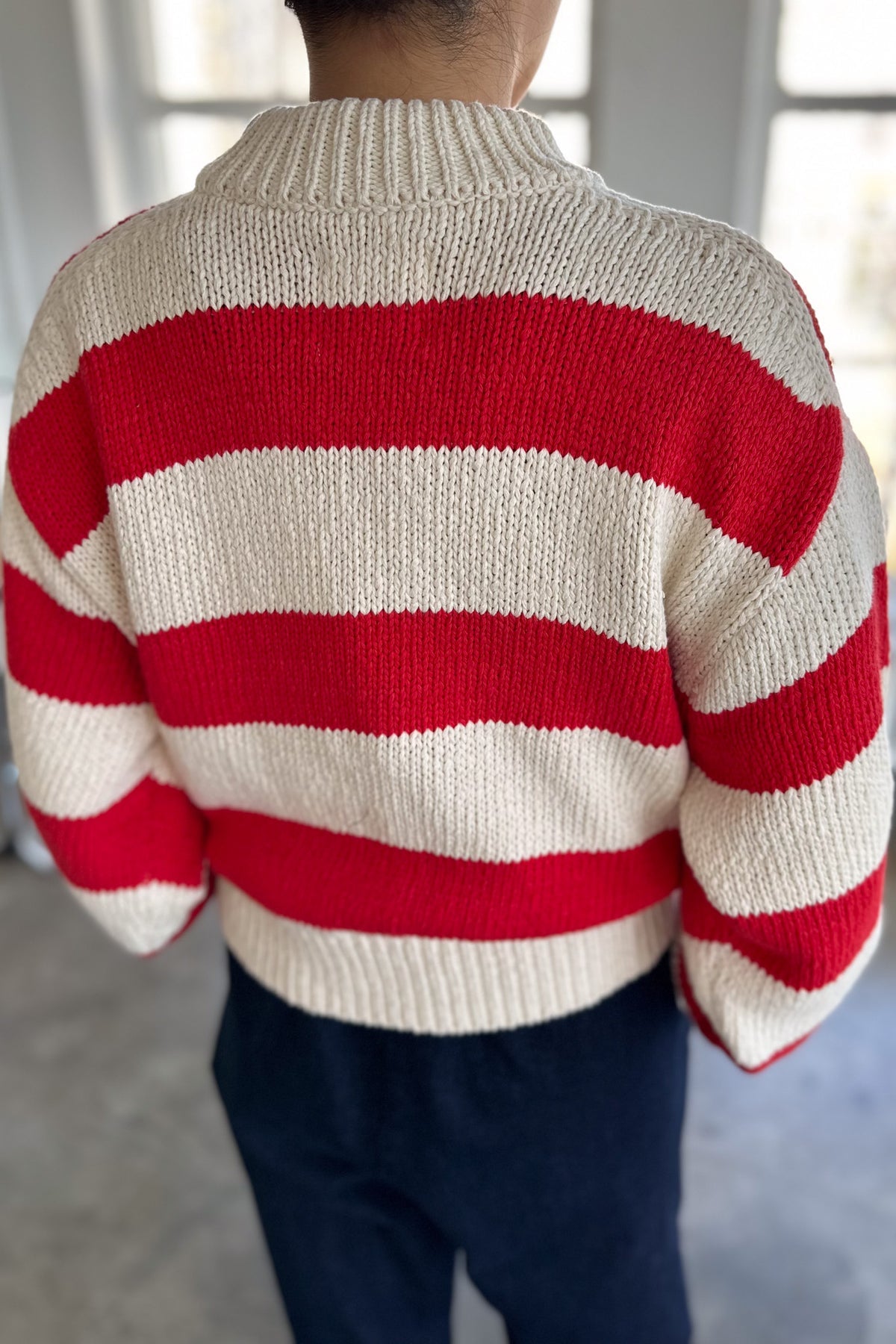 Zoe Cotton Sweater, Red Stripe