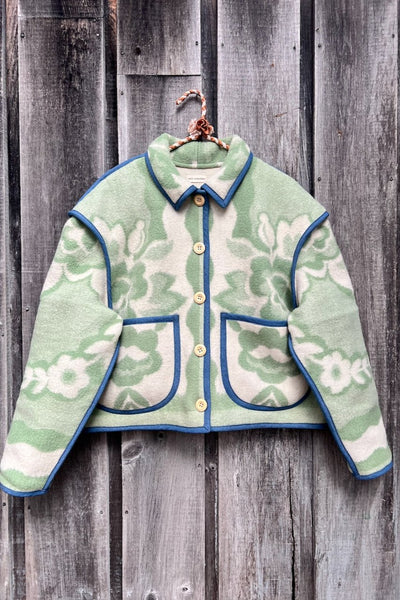 Pale Green Floral Crop Coat