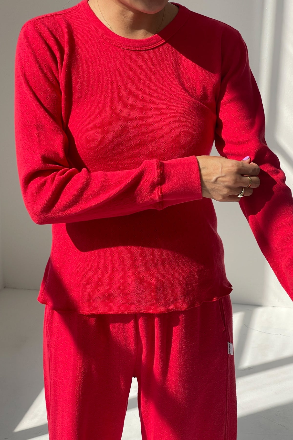 Pointelle Fundamental Tee, Red