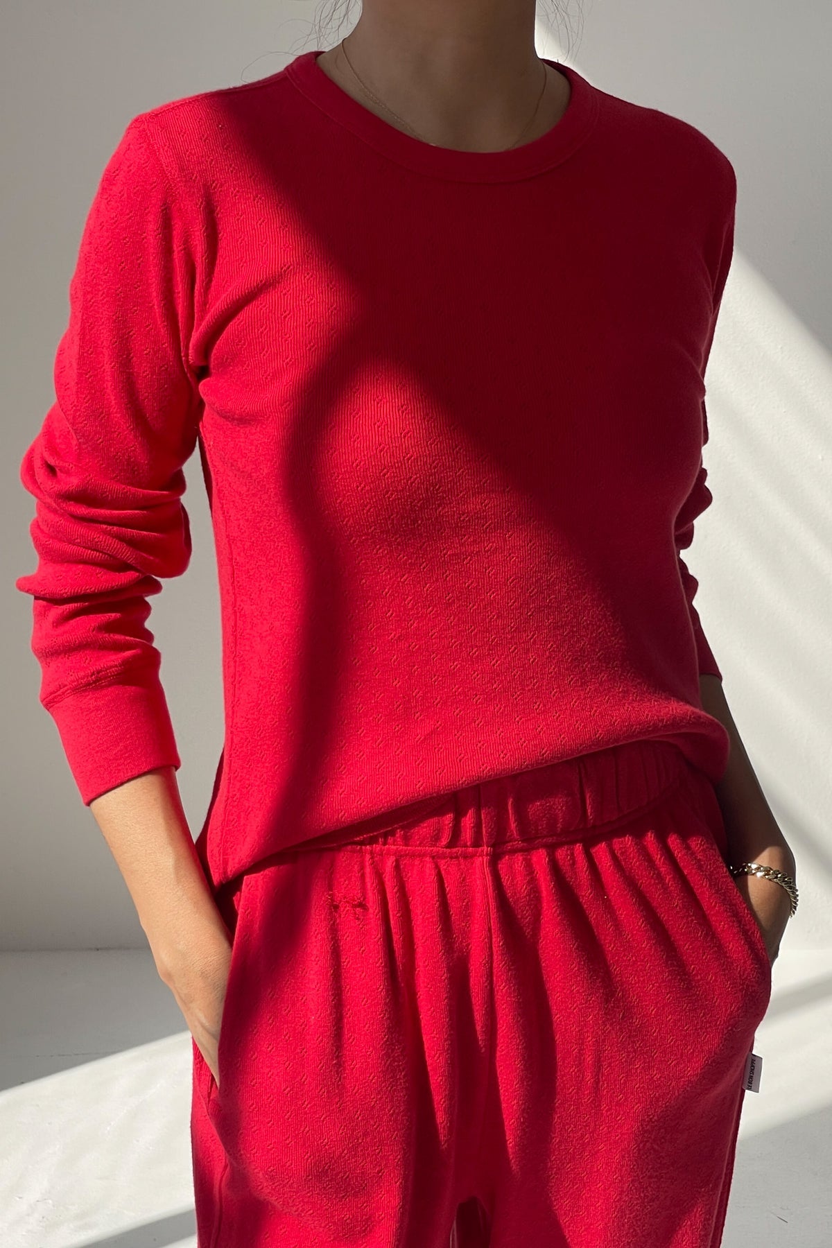 Pointelle Fundamental Tee, Red