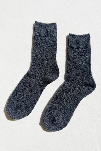 Cashmere Pointelle Socks, Charcoal