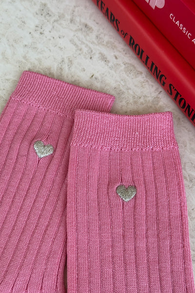 Embroidered Her Socks, Pink Water + Heart