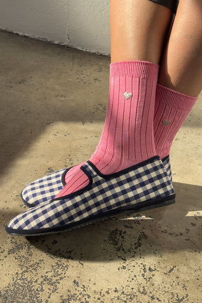 Embroidered Her Socks, Pink Water + Heart