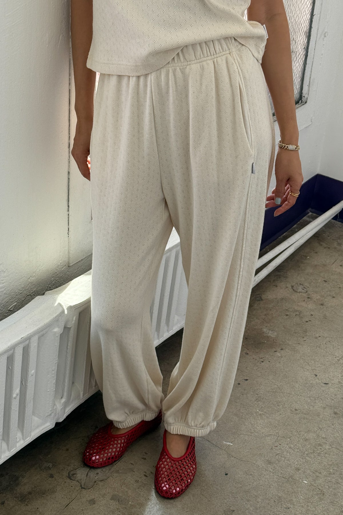 Pointelle Balloon Pants, Naturel