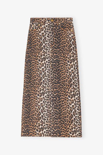 Leopard Denim Maxi Slit Skirt