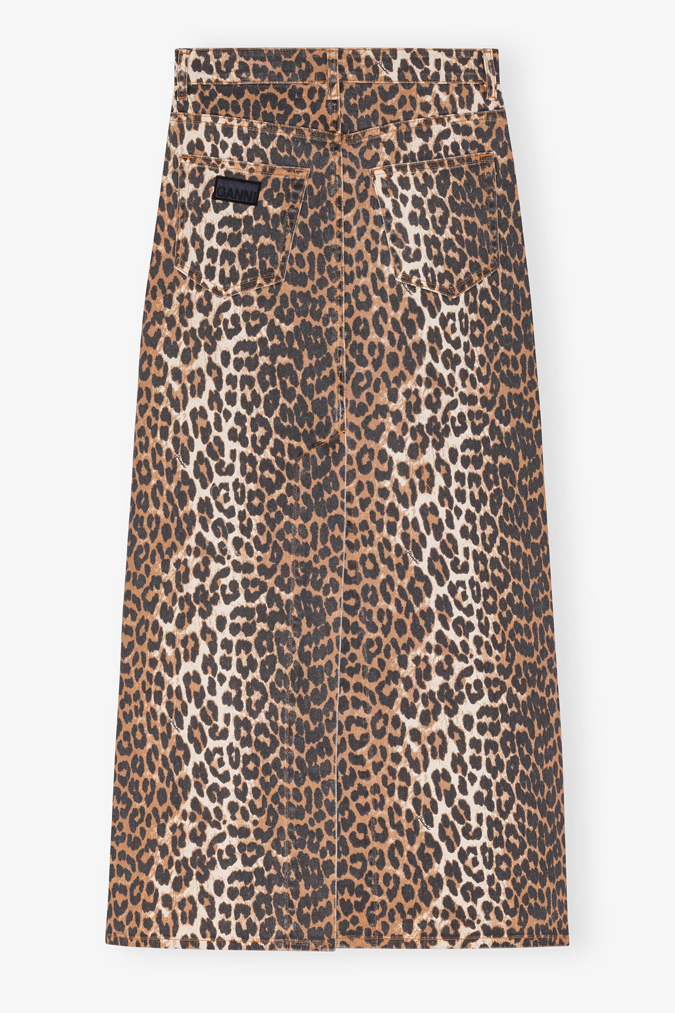 Leopard Denim Maxi Slit Skirt